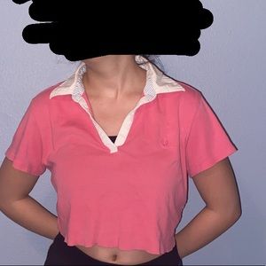 cropped polo pink collar shirt